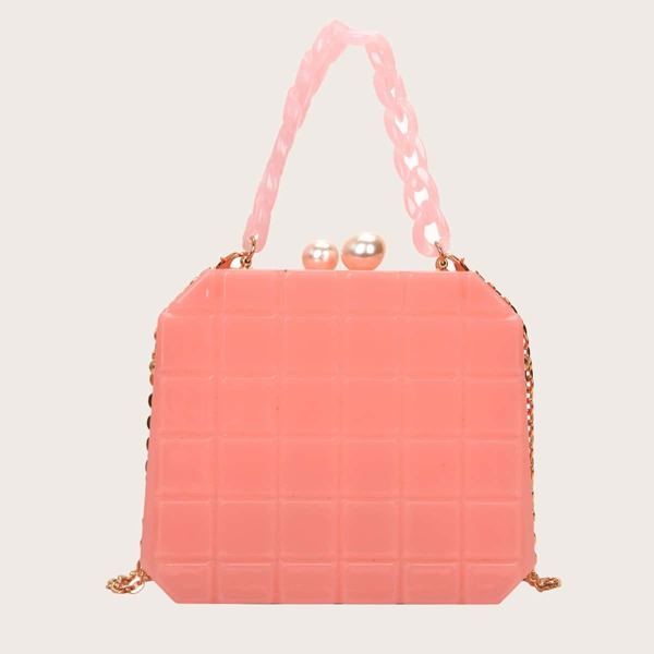 

Faux Pearl Decor Chain Box Bag, Pink