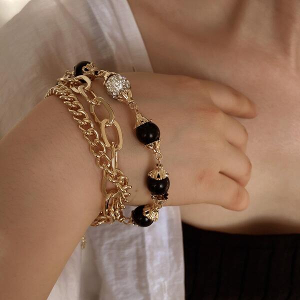 

Rhinestone Decor Layered Bracelet, Gold