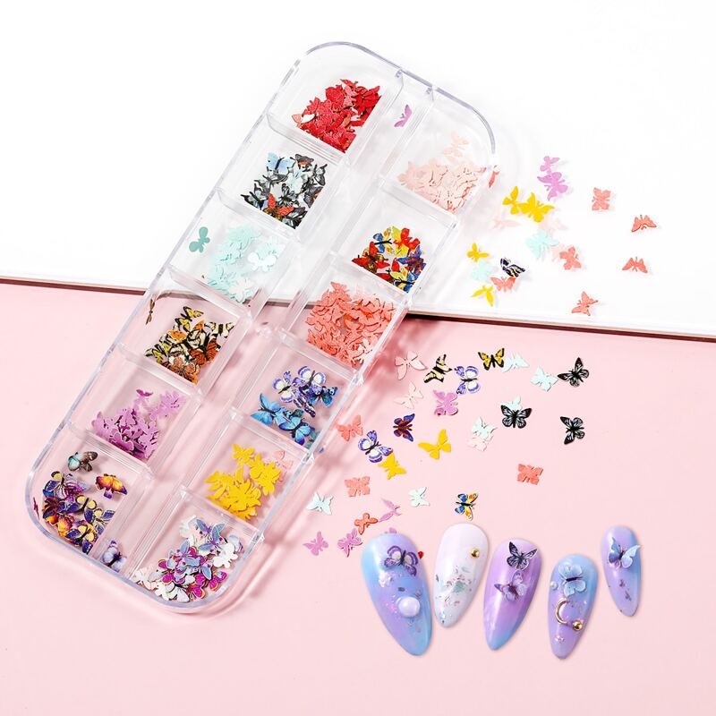1box Butterfly Pattern Nail Art Decoration, Red