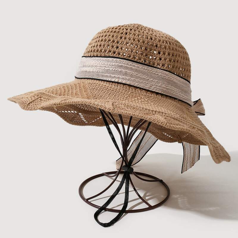 

Bow Decor Straw Hat, Khaki