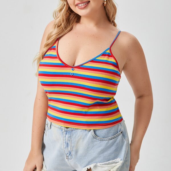 

Plus Striped Colorblock Rib-knit Cami Top, Multicolor