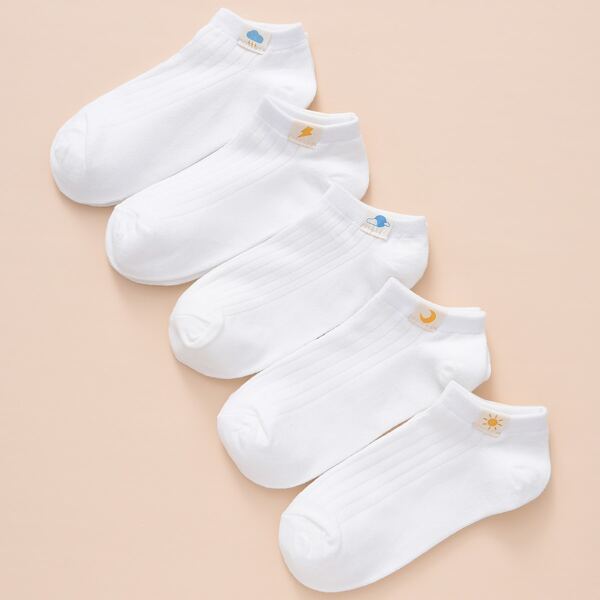 

5pairs Men Label Decor Ankle Socks, White