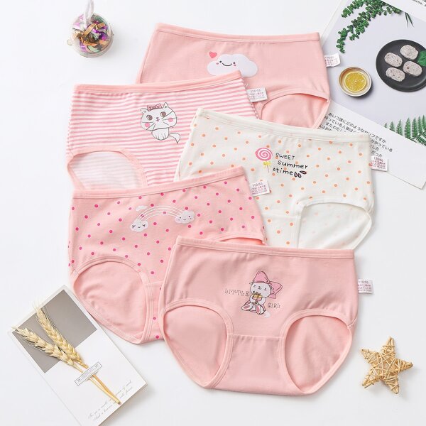 

Girls 5pcs Cartoon Graphic Brief, Multicolor