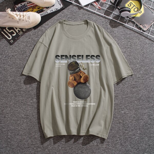 

Men Letter & Cartoon Graphic Tee, Khaki