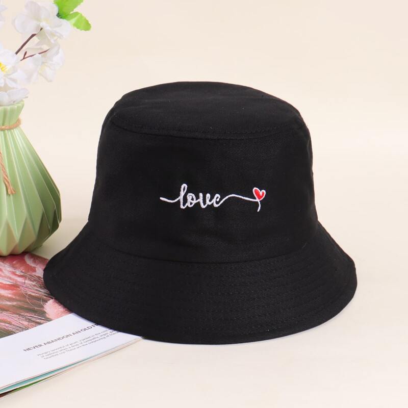 

Letter Embroidery Bucket Hat, Black