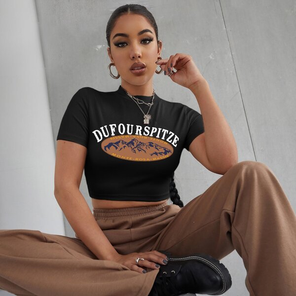 

Letter And Graphic Print Tee, Black