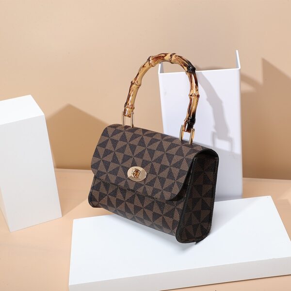 

Color Block Twist Lock Satchel Bag, Coffee brown