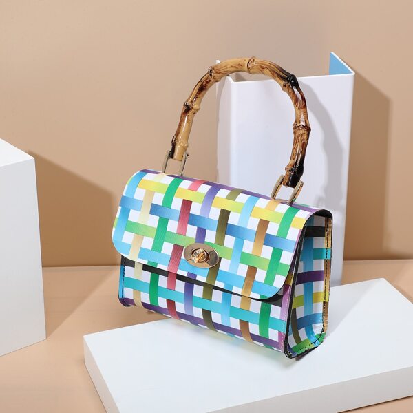 

Color Block Twist Lock Satchel Bag, Multicolor