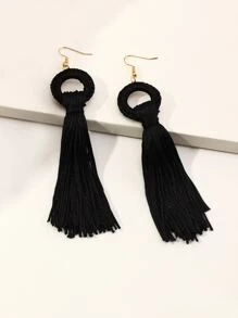 NAIZHU 1pair Bohemian Style Geometric Round Shape Multicolor Tassel Earrings, Women's Fashionable Party Accessories - Black - View 2