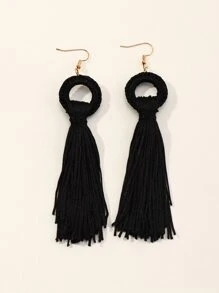 NAIZHU 1pair Bohemian Style Geometric Round Shape Multicolor Tassel Earrings, Women's Fashionable Party Accessories - Black - View 3