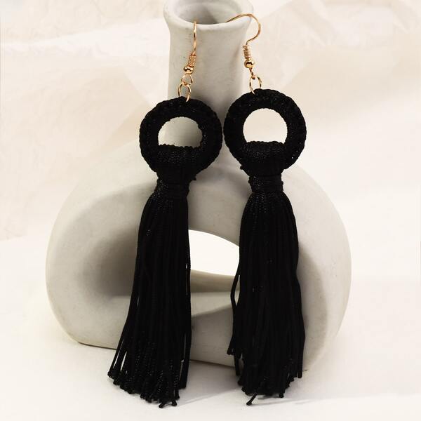 

Tassel Decor Drop Earrings, Black