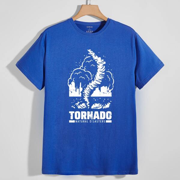 

Men Tornado And Letter Graphic Tee, Royal blue