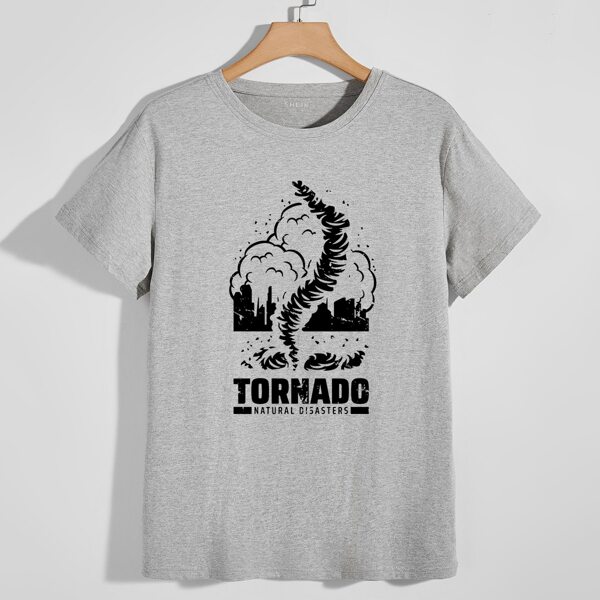 

Men Tornado And Letter Graphic Tee, Grey