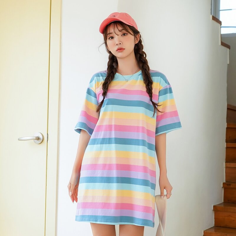 

Striped Drop Shoulder Tee Dress, Multicolor