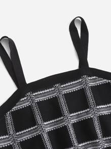 Top de punto con estampado de cuadros - Negro - Ver 3