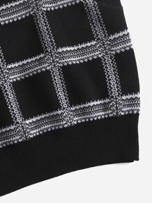 Top de punto con estampado de cuadros - Negro - Ver 4