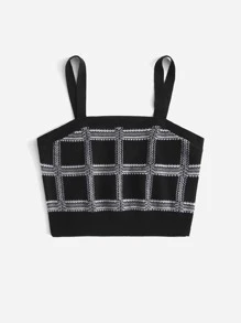 Top de punto con estampado de cuadros - Negro - Ver 5