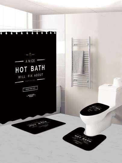 1pc Slogan Graphic Bath Mat Or Shower Curtain Home Bathroom Decor Bath Rug Floor Carpet Outdoor Rug Door Mat Fall Decor Bathroom Accessories Back To School Entryway Decor
