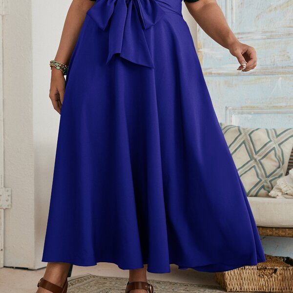 

Plus Solid Tie Front Skirt, Royal blue