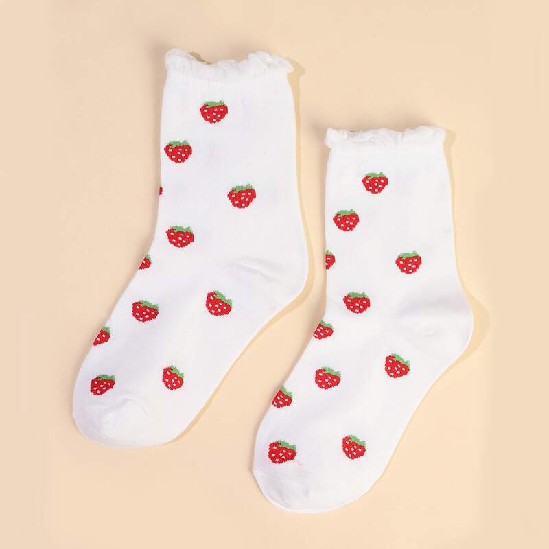 

Strawberry Graphic Crew Socks, Multicolor