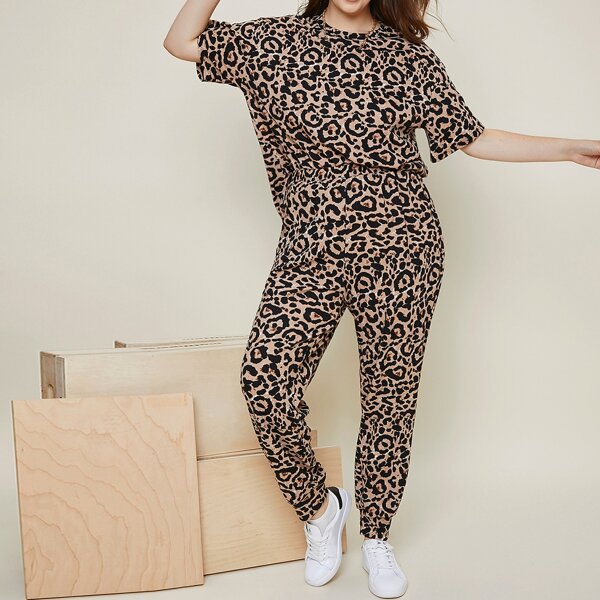 

Plus Leopard Top & Pants Set, Multicolor