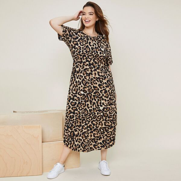 

Plus Leopard Curved Hem Nightdress, Multicolor