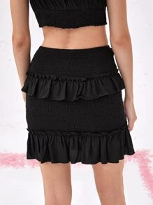 SHEIN MOD Falda con fruncido ribete con fruncido - Negro - Ver 2
