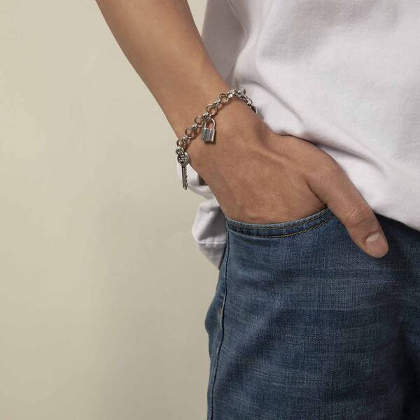 

Men Lock & Key Charm Bracelet, Silver