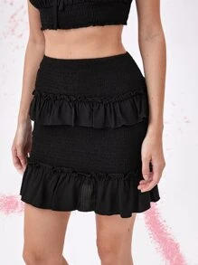 SHEIN MOD Falda con fruncido ribete con fruncido - Negro - Ver 4