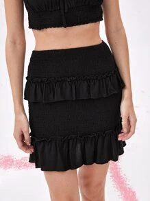 SHEIN MOD Falda con fruncido ribete con fruncido - Negro - Ver 5