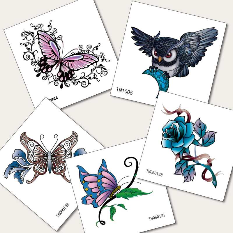 

5sheets Flower & Butterfly Print Tattoo Sticker, Multicolor
