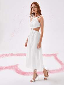 Vestido con abertura de espalda abierta - Blanco - Ver 3