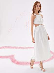 Vestido con abertura de espalda abierta - Blanco - Ver 4