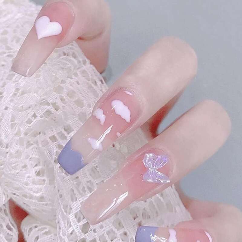 

24pcs Bow Decor Fake Nail, Pink
