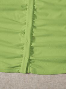SHEIN EZwear Collared Buttoned Front Rib-Knit Dress - Lime Green - View 4