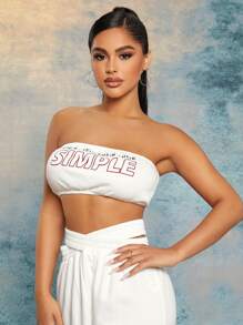 SHEIN SXY Slogan Graphic Crop Tube Top - White - View 1