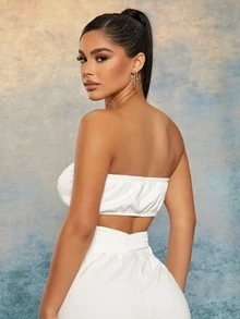 SHEIN SXY Slogan Graphic Crop Tube Top - White - View 2