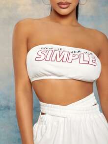SHEIN SXY Slogan Graphic Crop Tube Top - White - View 3