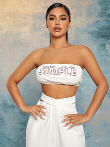 SHEIN SXY Slogan Graphic Crop Tube Top - White - View 4