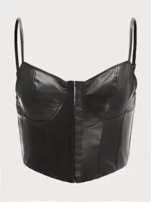 SHEIN 鉤和鉤眼開襟露肩吊帶上衣 - 黑色 - 查看 1