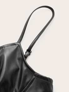 SHEIN 鉤和鉤眼開襟露肩吊帶上衣 - 黑色 - 查看 3