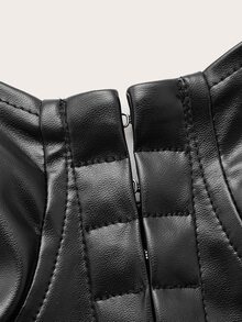 SHEIN 鉤和鉤眼開襟露肩吊帶上衣 - 黑色 - 查看 4