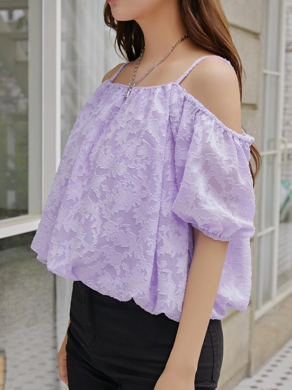 Cold Shoulder Lantern Sleeve Blouse
