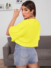 SHEIN EZwear Blusa Manga Curta Canelada - Yellow - View 2
