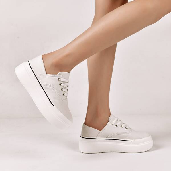 

Minimalist Lace-up Front Canvas Sneakers, White