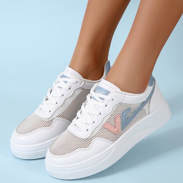 

Lace-up Front Mesh Panel Sneakers, White