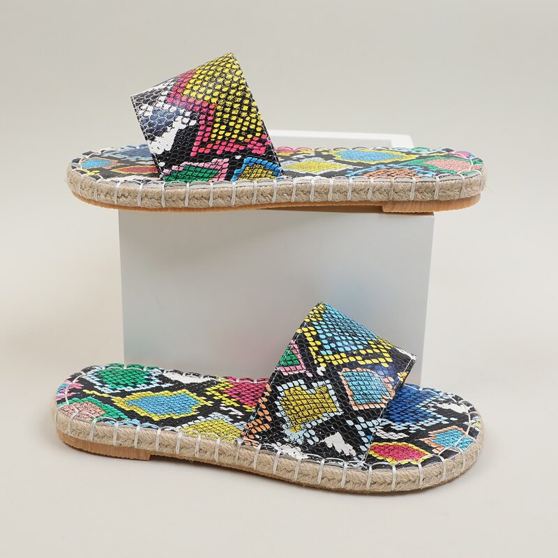 

Snakeskin Print Slide Sandals, Multicolor