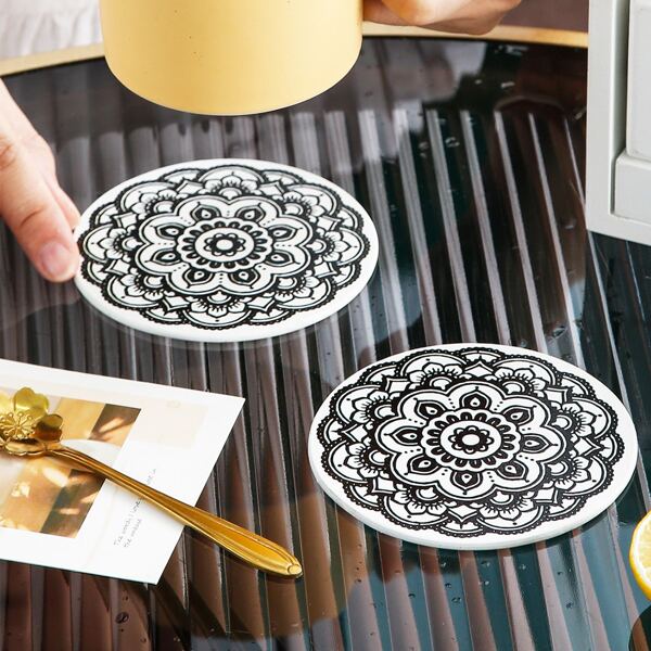 

1pc Mandala Print Coaster, Multicolor