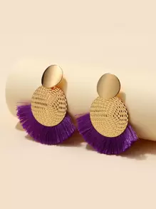Tassel Decor Round Drop Earrings - Purple - View 1