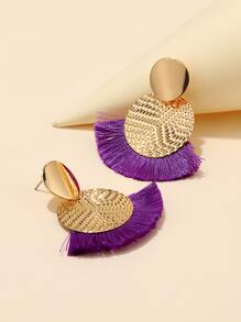 Tassel Decor Round Drop Earrings - Purple - View 2